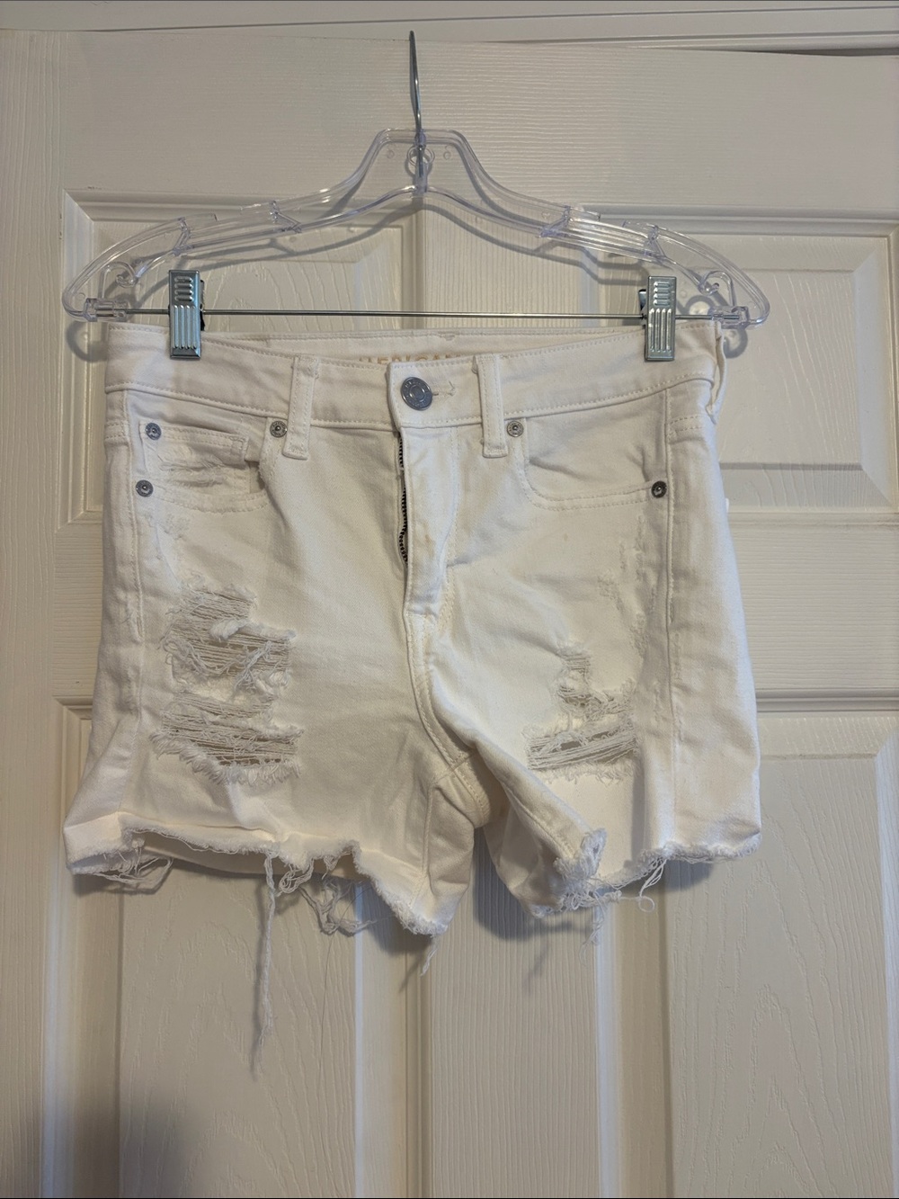 American Eagle Outfitters White Distressed Denim Cutoff Shorts